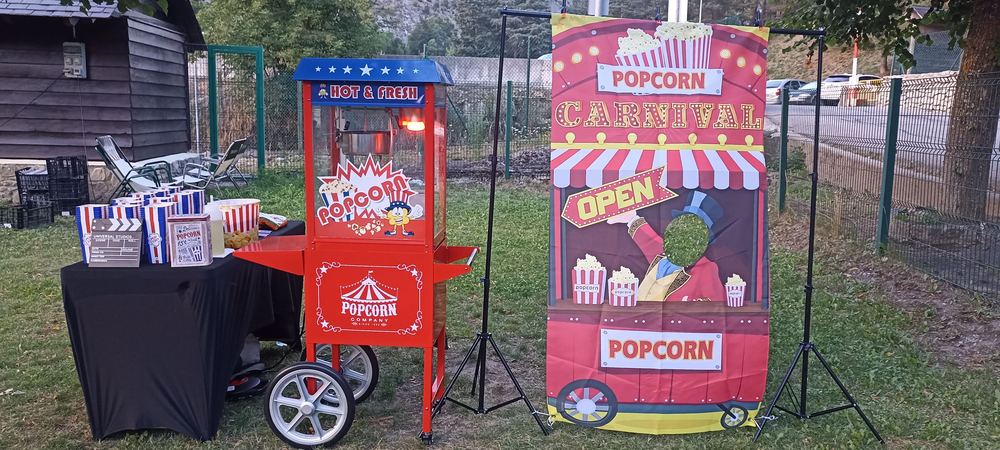 Carrito de palomitas en un evento de empresa en Barcelona